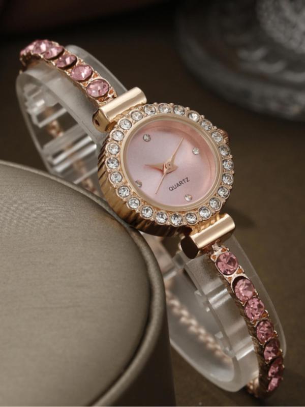 Women's Elegant Rhinestone Decorated Adjustable Strap Quartz Watch, Exquisite Trendy Wristwatch, Fashionable Watch for Women As Gift