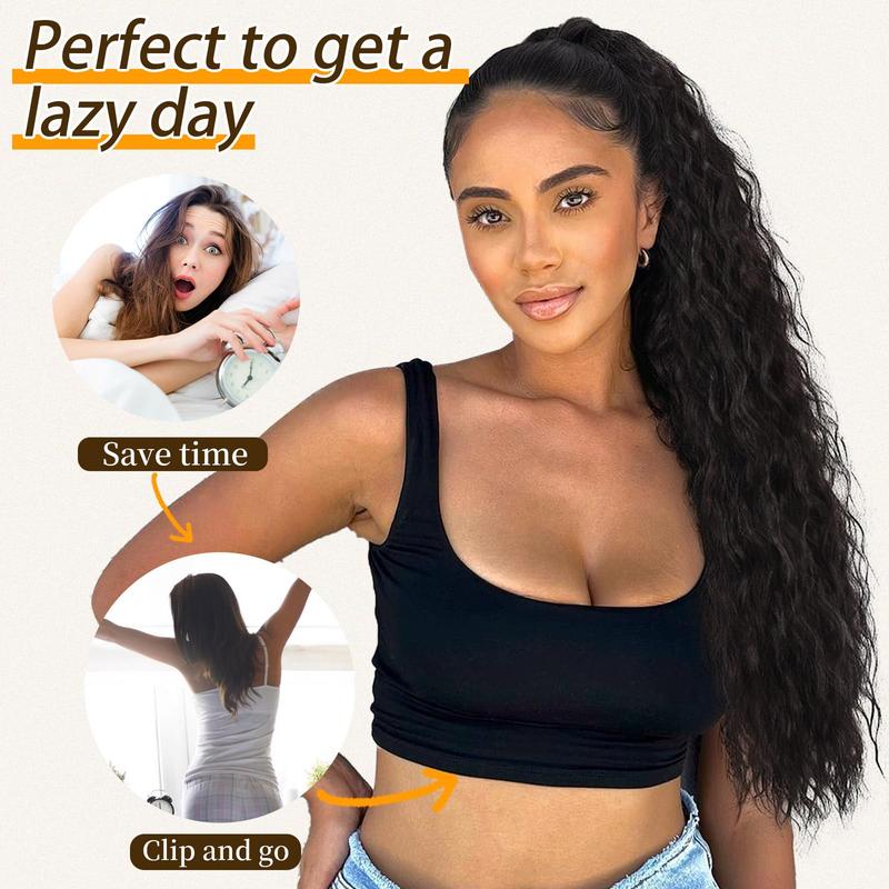 ORSUNCER HAIR Extension Claw Ponytail Long Wavy Ponytail Extension Black Brown 30 Inch Curly Clip Ponytail in Hair Extensions For Women Fluffy Natural Looking Synthetic Hairpiece for Daily Use Easy To Go ORSUNCER HAIR