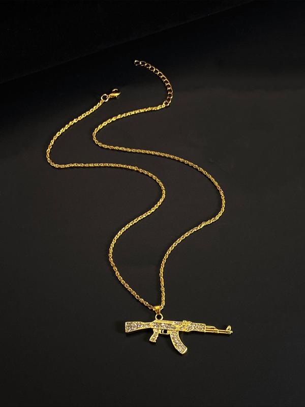 Rhinestone Decorated Submachine Gun Shaped Pendant Necklace for Men,  Hip Hop Punk Jewelry for Party, Daily Clothing Decor for Boy