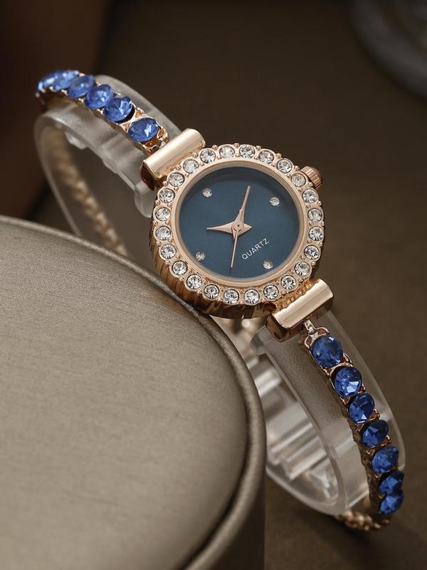 Women's Elegant Rhinestone Decorated Adjustable Strap Quartz Watch, Exquisite Trendy Wristwatch, Fashionable Watch for Women As Gift