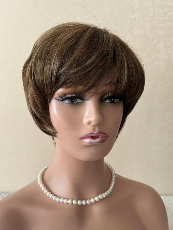 10 Inch Short Straight Bob Wigs for Women, Natural Looking Gorgeous Fluffy Wigs with Air Bangs, Synthetic Full Machine Wigs for Party Photography, Daily Use