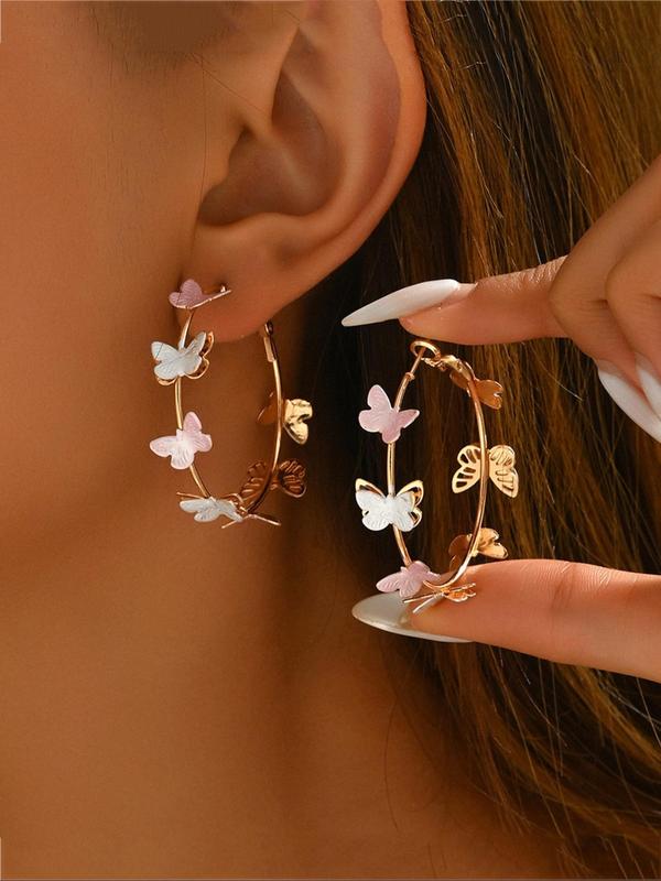 Butterfly Design Hoop Earrings, Fashionable Multilayer Earrings for Women, Daily Use, Trendy All-match & Exquisite Jewelry for Birthday Gift