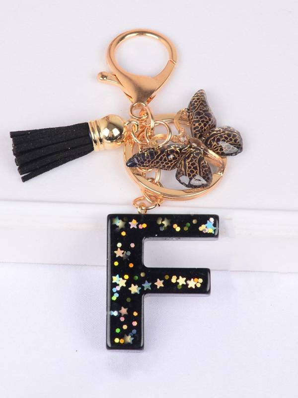 Women's Elegant Letter & Tassel & Butterfly Design Keychain, Cute Keychain for Car Keys for Women & Girls, Fashion All-match Versatile Accessories