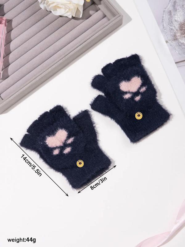 1 Pair Cute Cat Claw Pattern Gloves, Fashionable Warm Gloves For Fall & Winter