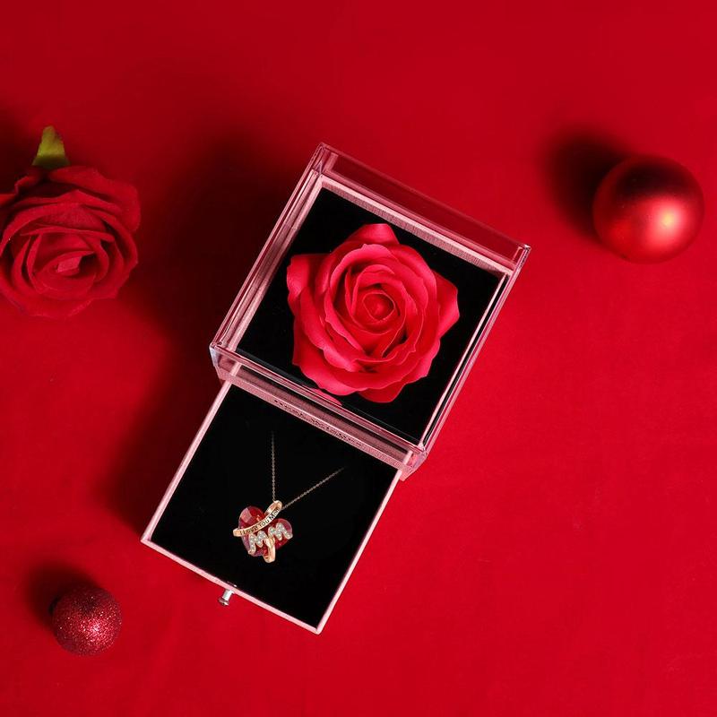 Christmas Mother's Day Gift Box Set, 1 Set Including Rose Gift Box & I Love You Mom Necklace & Greeting Card, Party Gift for Mom, Birthday Gift for Women