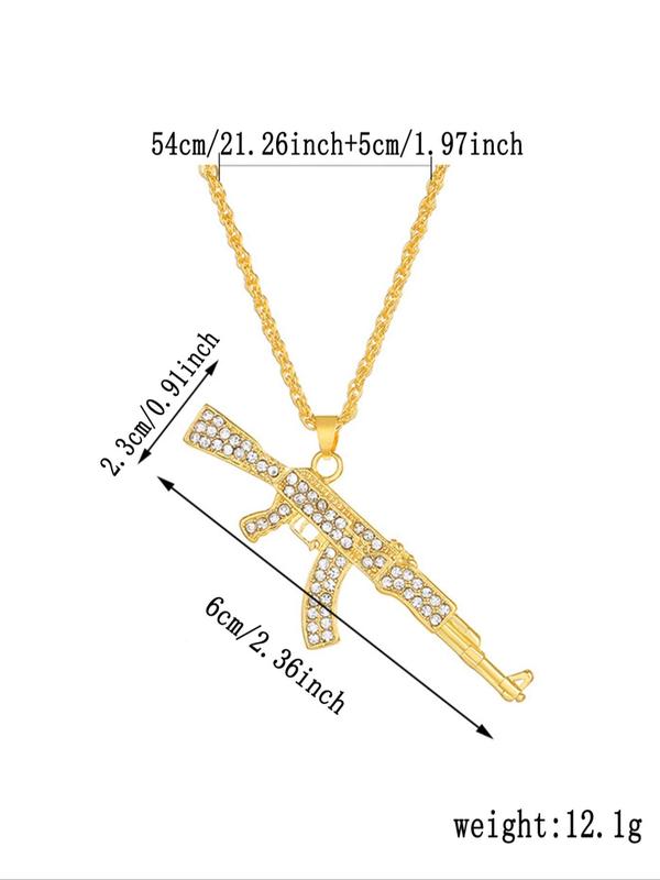 Rhinestone Decorated Submachine Gun Shaped Pendant Necklace for Men,  Hip Hop Punk Jewelry for Party, Daily Clothing Decor for Boy