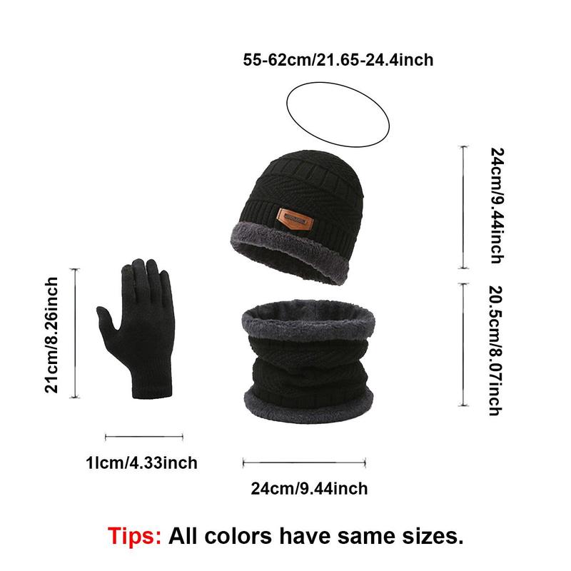 Solid Color Beanie Hat & Scarf & Gloves Set, Casual Simple Style Warm Soft Fashionable Hat & Scarf, Sports & Outdoor Accessories for Men & Women, Christmas Gift