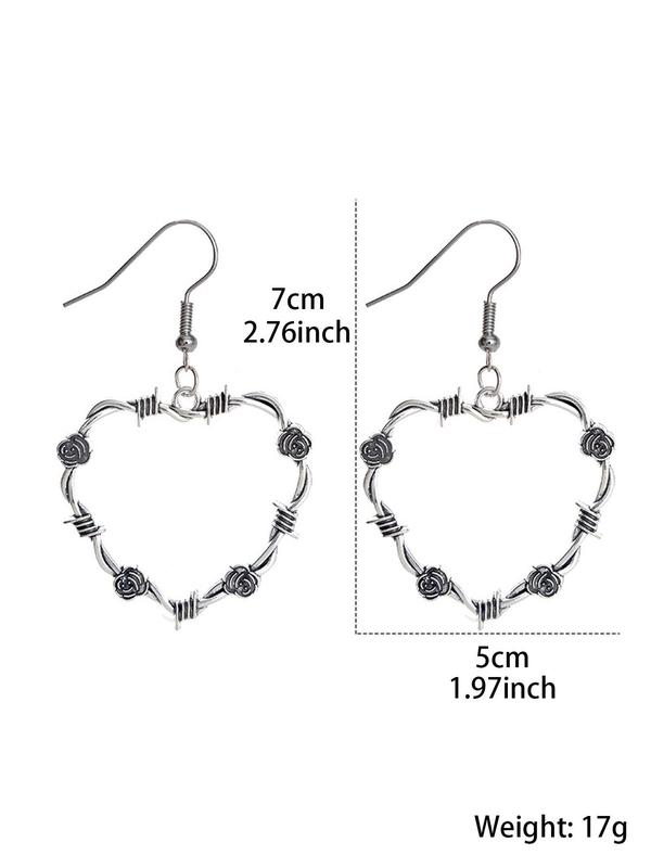 Women's Punk Style Heart Shaped Dangle Earrings, 1 Pair Trendy Rose Design Earrings, Street Y2k Goth Jewelry As Gift for Girlfriend