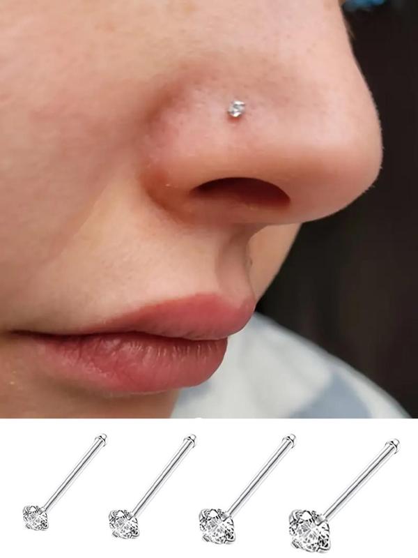 4pcs Unisex Elegant Rhinestone Decorated Nose Ring, Casual Trendy Nose Ring, Fashionable Body Jewelry for Women & Men for Daily & Party Decoration