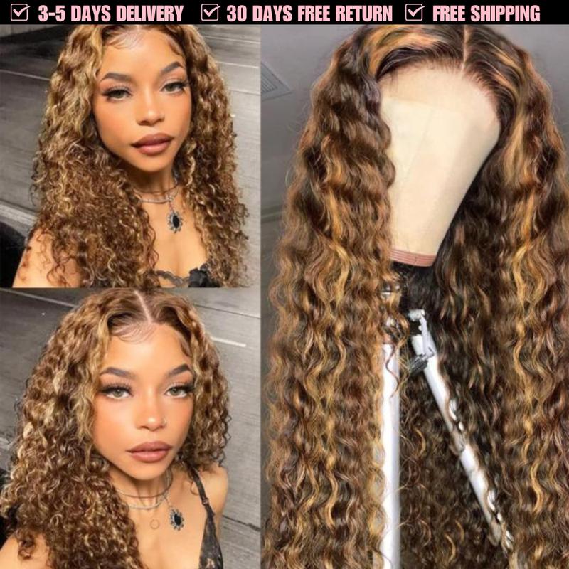 IDHERE 4 27 Highlight Honey Blonde Color Deep Wave Wigs 13x4 HD Lace Front Deep Wave Wigs Human Hair Pre Bleached Knots 180 Density Pre Plucked with Baby Hair For Woman