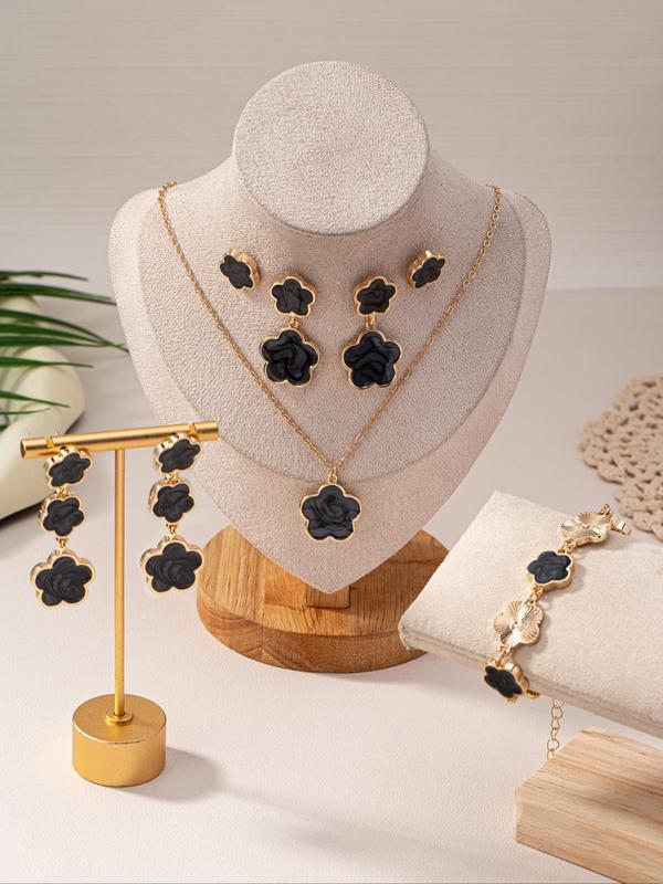 Fashion Flower Design Jewelry Set, 1 5 Counts Fashion Jewelry for Party, Daily Clothing Decor, Trendy All-match & Exquisite Jewelry for Birthday Gift