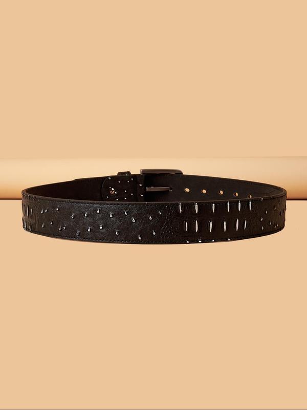 Men's Crocodile Embossed Rivet Decor PU Buckle Belt, Fashion Belt for Party, Daily Clothing Decor, Trendy All-match & Exquisite Belt for Birthday Gift