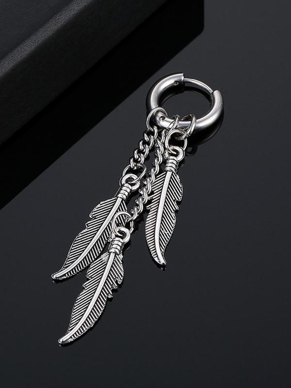 Vintage Feather Design Dangle Earrings, 2 Pairs Stainless Steel Coil Earrings for Women & Men, Hip Hop Fashion Jewelry for Party, Daily Decor, Trendy All-match & Exquisite Jewelry for Birthday Gift