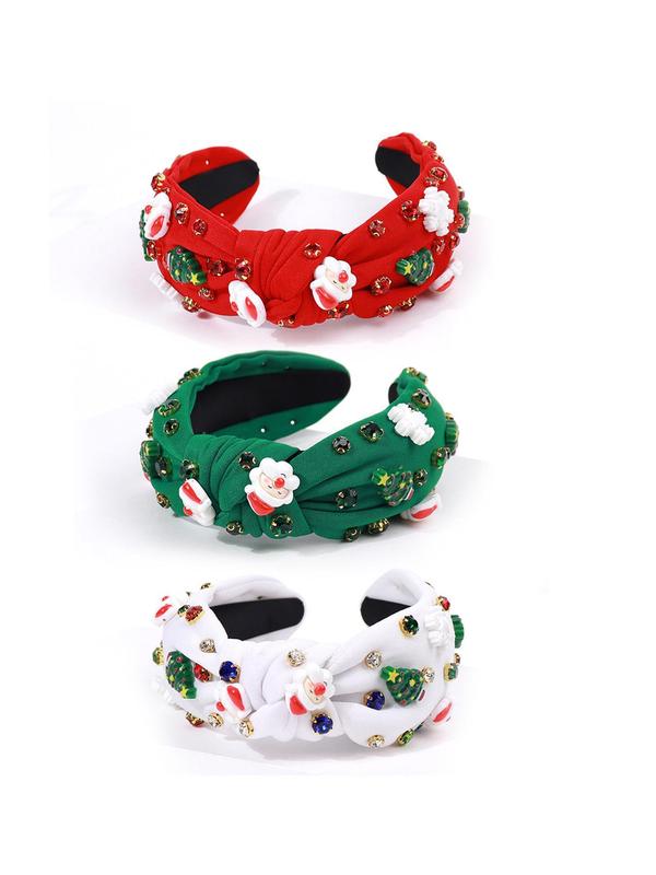 Christmas Themed Rhinestone Decor Knot Design Headband, Cute Non-slip Hair Hoop for Women & Girls, Fashion Hair Accessories for Party, Daily Clothing Decor