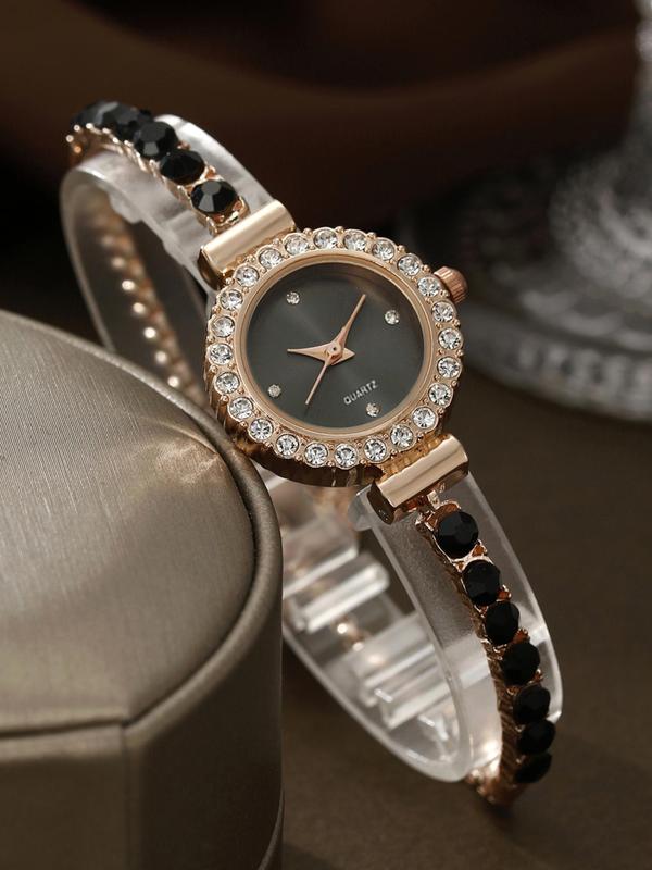 Women's Elegant Rhinestone Decorated Adjustable Strap Quartz Watch, Exquisite Trendy Wristwatch, Fashionable Watch for Women As Gift