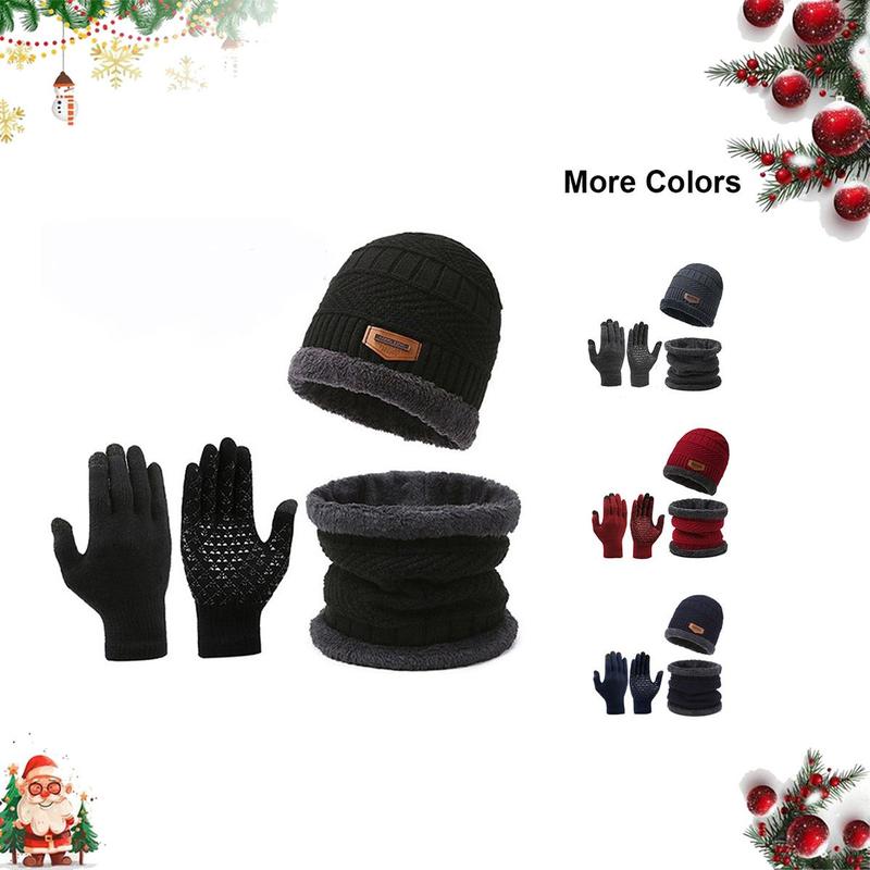 Solid Color Beanie Hat & Scarf & Gloves Set, Casual Simple Style Warm Soft Fashionable Hat & Scarf, Sports & Outdoor Accessories for Men & Women, Christmas Gift