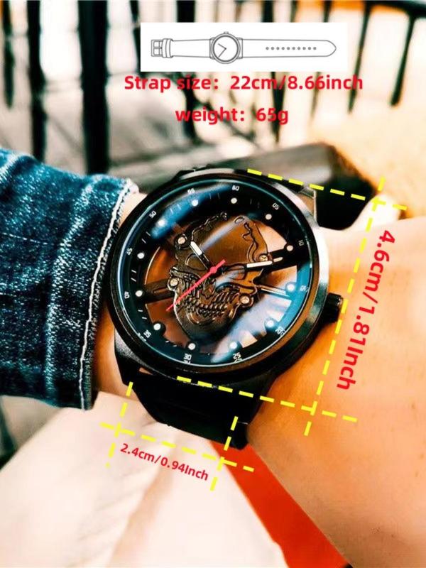 Men's Street Trend Hollow Out Skull Design Quartz Watch, 2024 New Style Cool Fashionable Wristwatch with Box, Trendy Watch for Daily Life, Gift for Teens