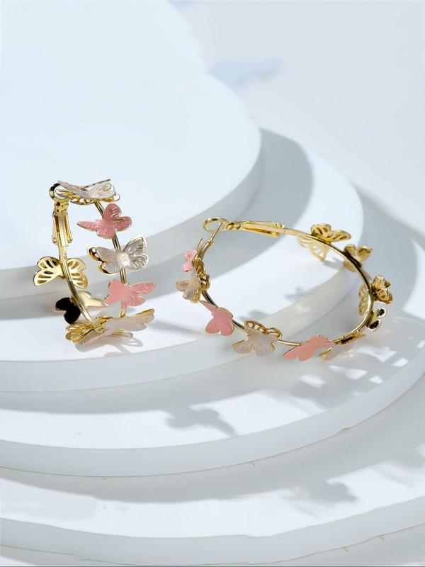 Butterfly Design Hoop Earrings, Fashionable Multilayer Earrings for Women, Daily Use, Trendy All-match & Exquisite Jewelry for Birthday Gift