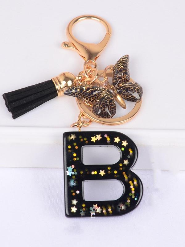 Women's Elegant Letter & Tassel & Butterfly Design Keychain, Cute Keychain for Car Keys for Women & Girls, Fashion All-match Versatile Accessories