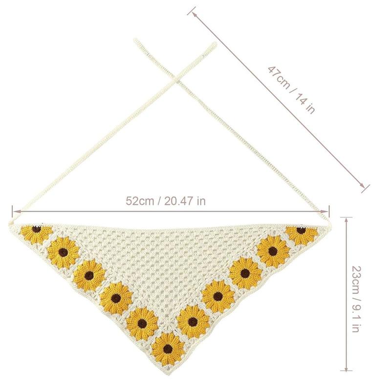 2-piece set Floral Daisy Crochet Bandana Head Kerchief Hair Scarf Knitted Hair Scarves Headscarf Tie Vintage Bandanas Headwrap Headband for Women Girl