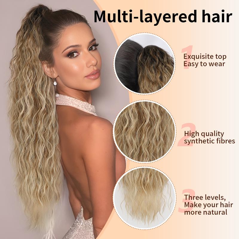 ORSUNCER HAIR Extension Claw Ponytail Long Wavy Ponytail Extension Black Brown 30 Inch Curly Clip Ponytail in Hair Extensions For Women Fluffy Natural Looking Synthetic Hairpiece for Daily Use Easy To Go ORSUNCER HAIR