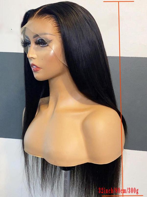 32 Inch Black Long Layered Straight Wigs for Women, Gorgeous Layered Soft Fluffy Wigs without Bangs, Synthetic Lace Front Wigs for Party, Daily Use