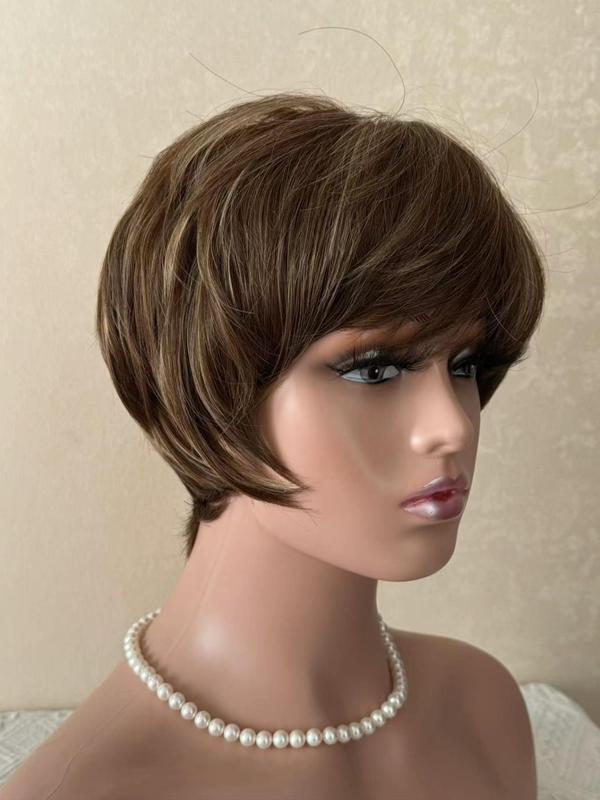 10 Inch Short Straight Bob Wigs for Women, Natural Looking Gorgeous Fluffy Wigs with Air Bangs, Synthetic Full Machine Wigs for Party Photography, Daily Use