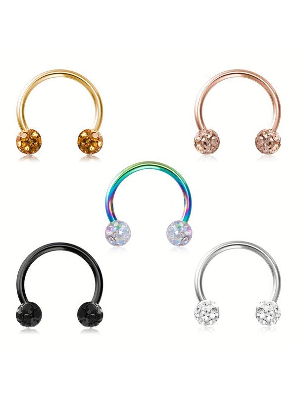 5pcs set Rhinestone Decorated Nose Ring, Elegant Stainless Steel Nose Ring for Women & Men, Body Jewelry for Party, Daily Clothing Decor