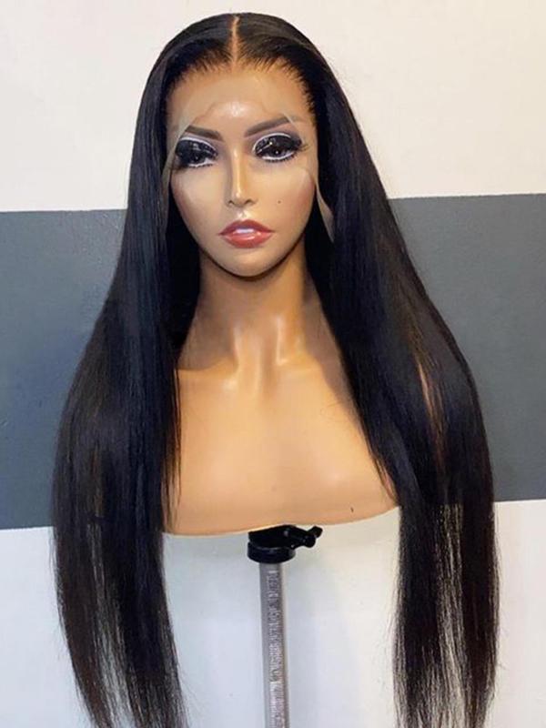 32 Inch Black Long Layered Straight Wigs for Women, Gorgeous Layered Soft Fluffy Wigs without Bangs, Synthetic Lace Front Wigs for Party, Daily Use