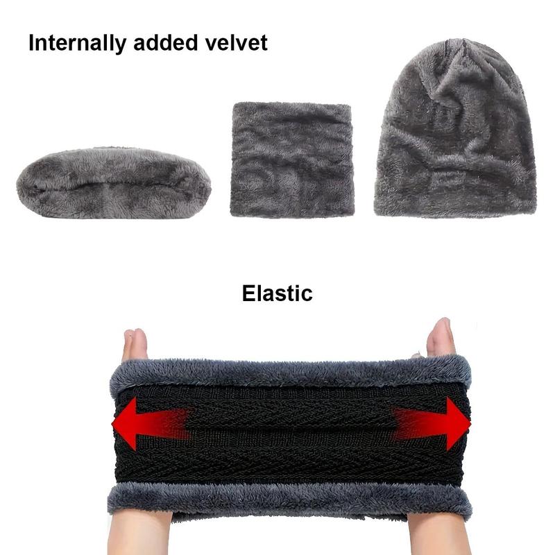 Solid Color Beanie Hat & Scarf & Gloves Set, Casual Simple Style Warm Soft Fashionable Hat & Scarf, Sports & Outdoor Accessories for Men & Women, Christmas Gift