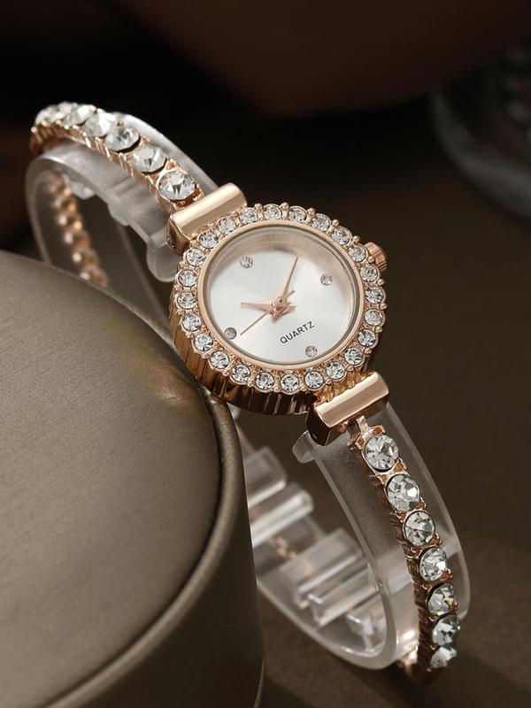 Women's Elegant Rhinestone Decorated Adjustable Strap Quartz Watch, Exquisite Trendy Wristwatch, Fashionable Watch for Women As Gift