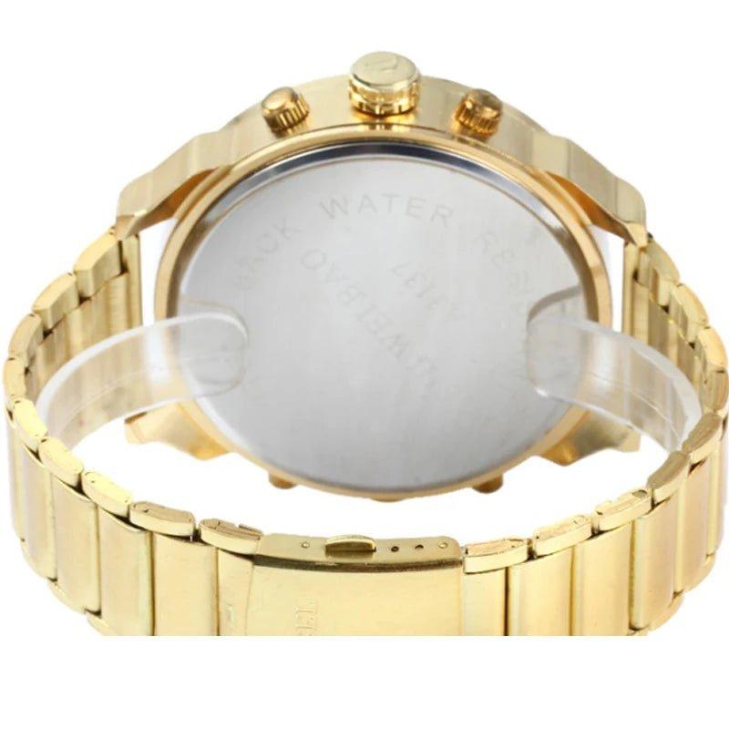 Golden Steel Quartz Dual Time Zone Watch