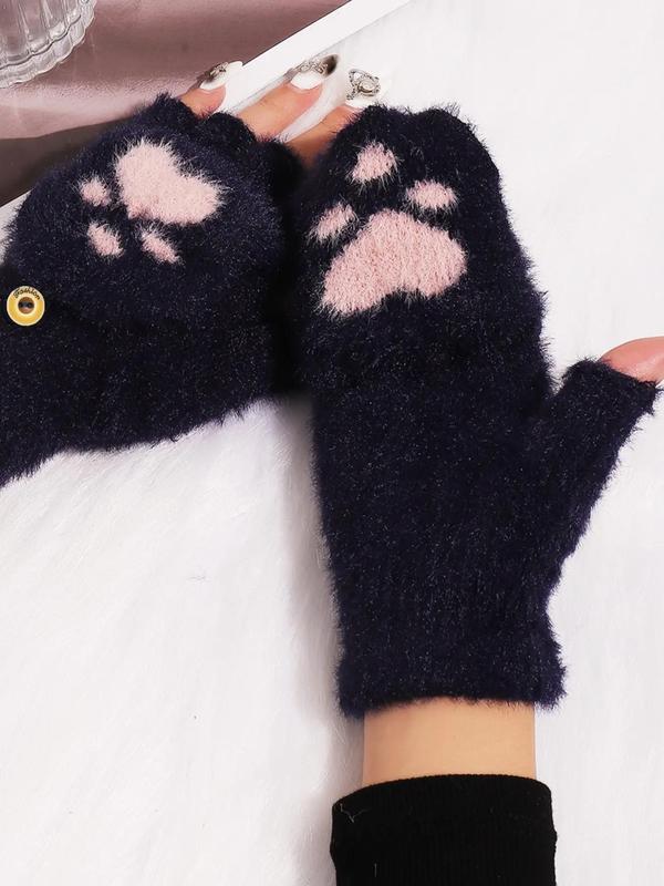 1 Pair Cute Cat Claw Pattern Gloves, Fashionable Warm Gloves For Fall & Winter