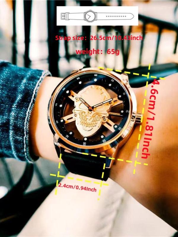 Men's Street Trend Hollow Out Skull Design Quartz Watch, 2024 New Style Cool Fashionable Wristwatch with Box, Trendy Watch for Daily Life, Gift for Teens