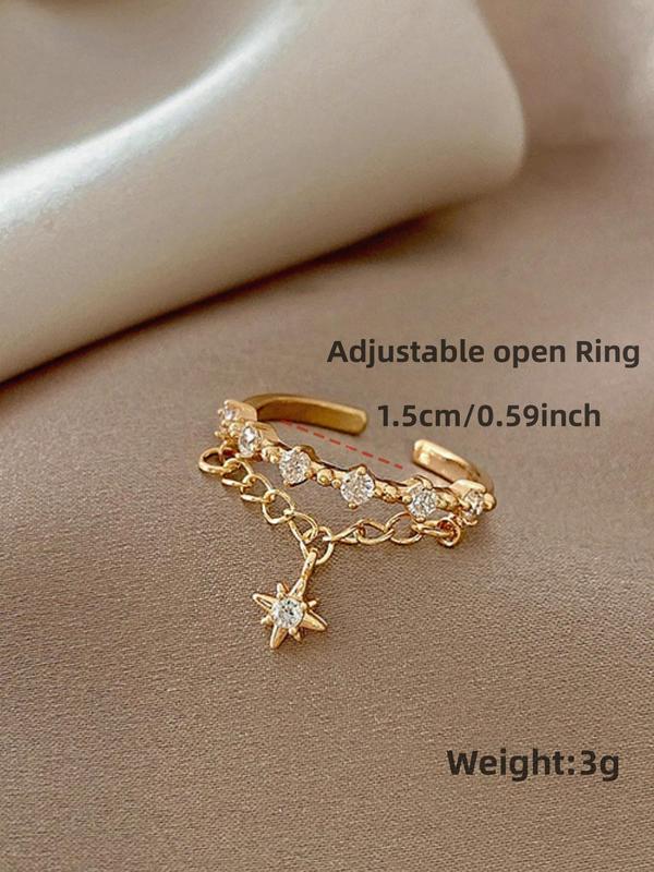 Women's Elegant Rhinestone Decor Star Design Cuff Ring, Trendy Exquisite Cuff Ring, Chic Gorgeous Jewelry As Gift for Girlfriend