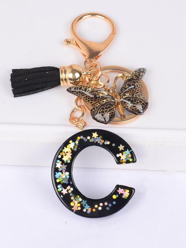 Women's Elegant Letter & Tassel & Butterfly Design Keychain, Cute Keychain for Car Keys for Women & Girls, Fashion All-match Versatile Accessories