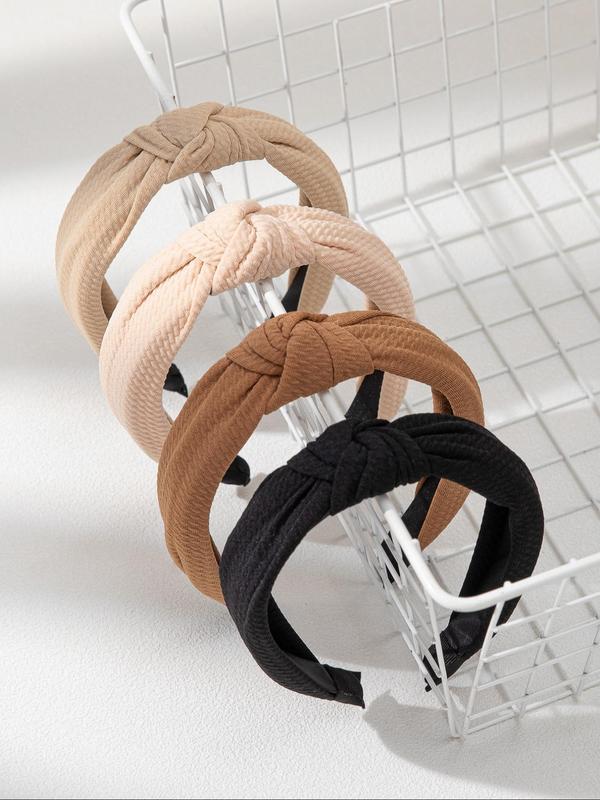 Solid Color Knot Design Headband Set, Elegant Hair Accessories for Women & Girls, Minimalist Headwear Suitable for Thick Hair