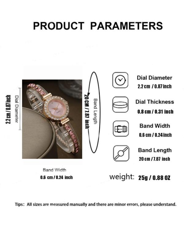 Women's Elegant Rhinestone Decorated Adjustable Strap Quartz Watch, Exquisite Trendy Wristwatch, Fashionable Watch for Women As Gift