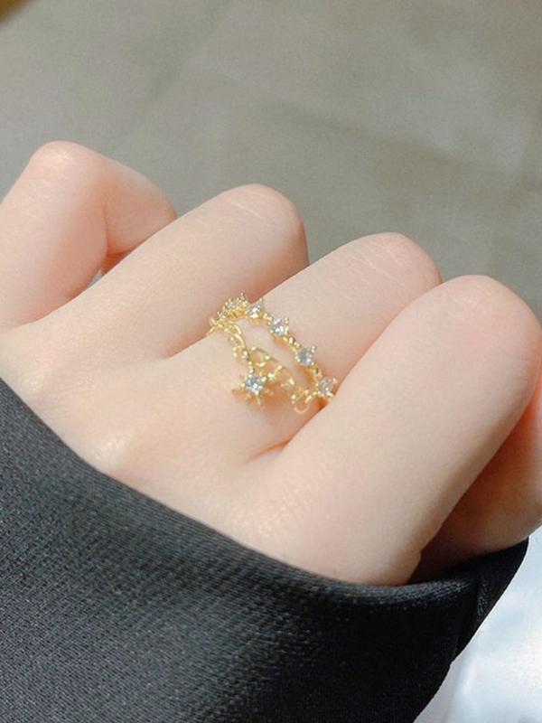 Women's Elegant Rhinestone Decor Star Design Cuff Ring, Trendy Exquisite Cuff Ring, Chic Gorgeous Jewelry As Gift for Girlfriend