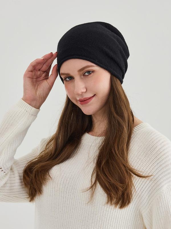 Solid Color Knitted Beanie Hat, Casual Warm Hat for Fall & Winter, Fashion Accessories for Both Men & Women