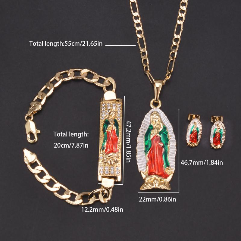 Jewelry set (Bracelet + pendant + necklace + pair of earrings) Mexican charm St. Jude, Guadalupe, Religion Catholic Patron Saint Faith Wear jewelry, jewelry Jewelry set Holiday celebration gifts, protect blessing jewelry gifts men and women virgencita