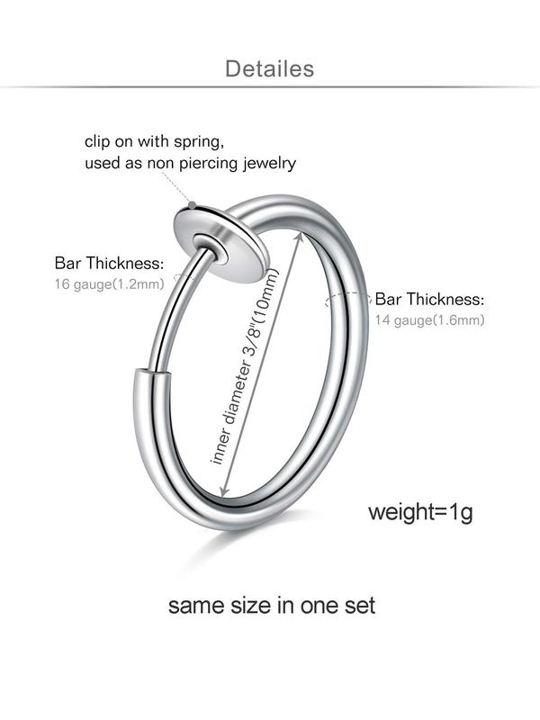 6pcs Simple Design Stainless Steel Nose Rings, Minimalist Casual Non-pierced Nose Rings, Body Jewelry for Men & Women