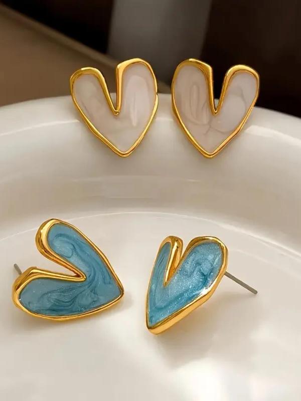 Women's Elegant Heart Shaped Stud Earrings, Fashion Jewelry for Party, Daily Clothing Decor, Trendy All-match & Exquisite Jewelry for Birthday Gift