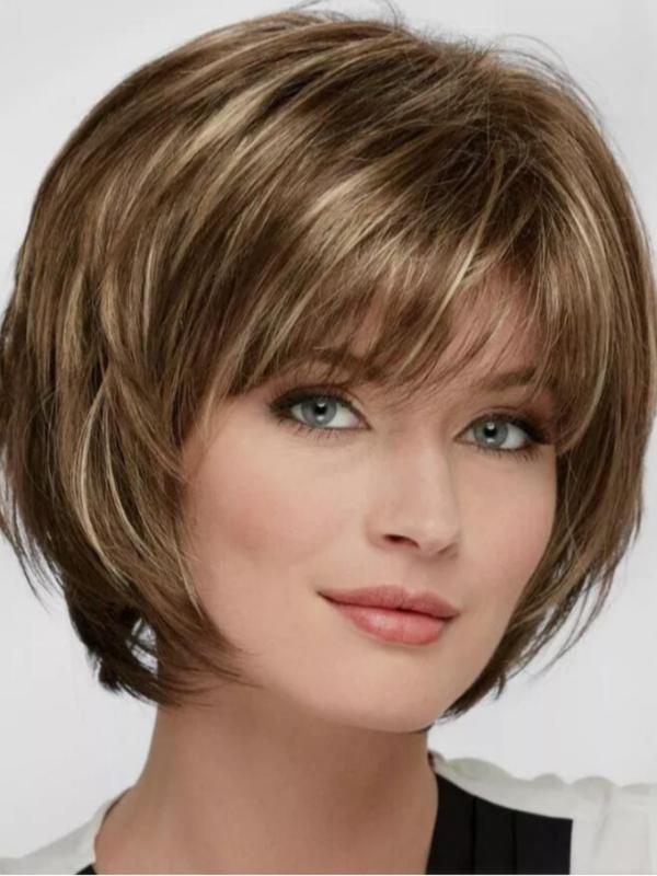 10 Inch Short Straight Bob Wigs for Women, Natural Looking Gorgeous Fluffy Wigs with Air Bangs, Synthetic Full Machine Wigs for Party Photography, Daily Use