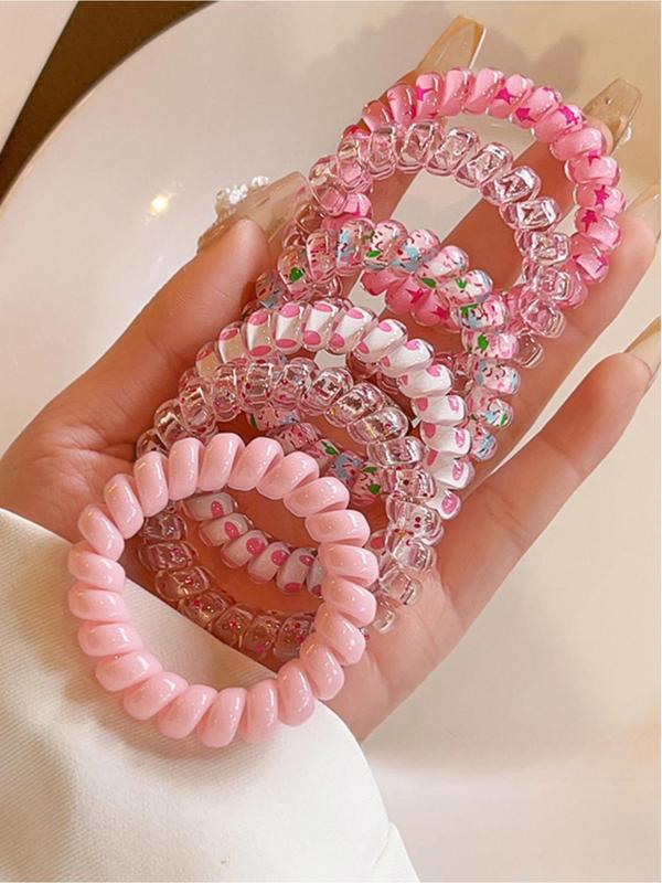 Women's Cute Candy Color Coil Wire Hair Ties, Summer Floral & Polka Dot Coil Wire Hair Ties, Spiral Coil Wire Stretch Hair Ties, Holiday Accessories