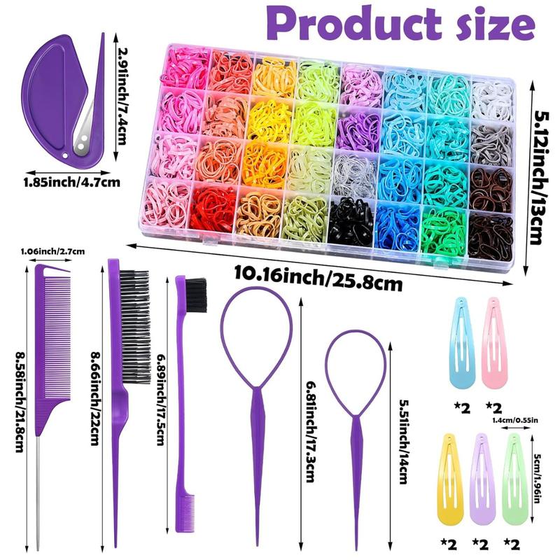 32 Colors Small Hair Rubber Bands with 16 Hair Styling Tools, 2000 Pack Elastic Girl Hair Ties Mini Hair Bands with Hair Elastic Cutter Hair Accessories Xmas Stuff