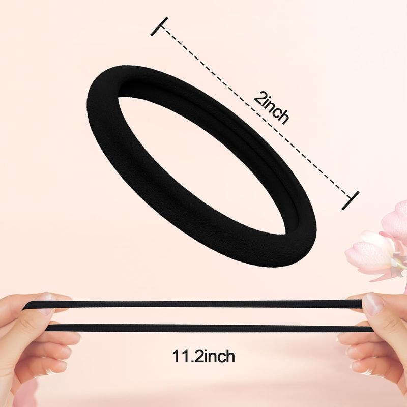 60PCS Black Elastic Hair Ties for Women, Thick Hair Ties No Damage, Cotton Seamless Ponytail Holders, Soft Rubber Bands for Hair, 2 Inch in Diameter