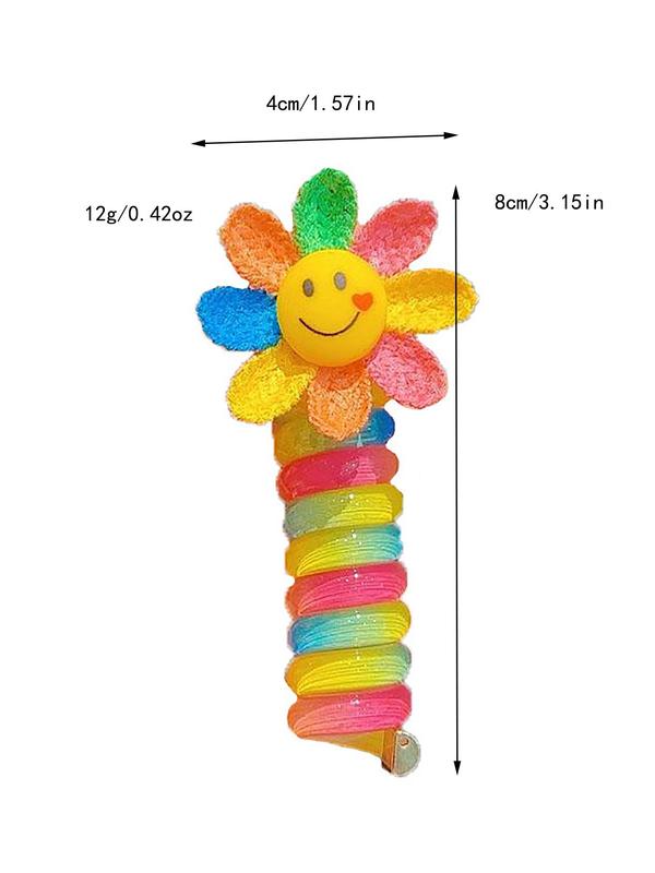 Cute Cartoon Sunflower Design Hair Tie (2pcs), Colorful High Stretch Ponytail Holder, Telephone Line, Hair Ring, Bubble, Braided Hair Rope, No Injury Hair Tie for Women & Girls