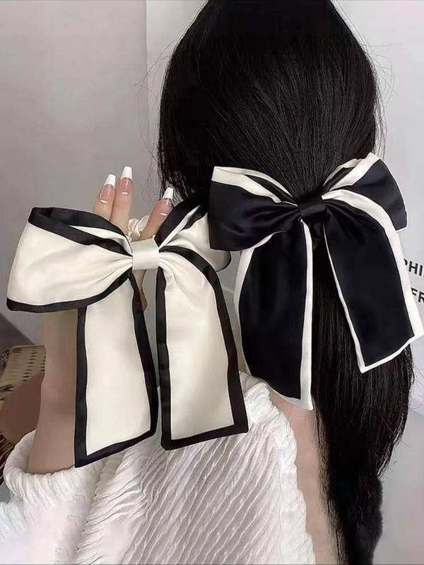 Elegant Bow Decor Hair Scrunchie (2pcs), Contrast Binding Hair Tie for Women & Girls, Minimalist Headwear Suitable for Thick Hair, Fashion Hair Accessories for Party, Daily Clothing Decor