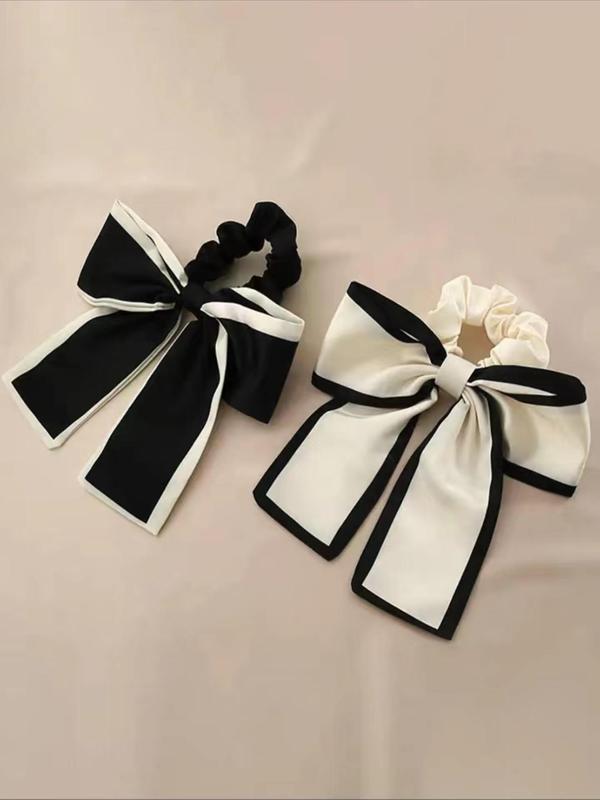 Elegant Bow Decor Hair Scrunchie (2pcs), Contrast Binding Hair Tie for Women & Girls, Minimalist Headwear Suitable for Thick Hair, Fashion Hair Accessories for Party, Daily Clothing Decor